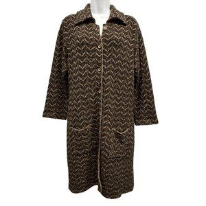 VTG Paola & Angela Coatigan Sweater Chevron Button Front Brown Tricot Womens S